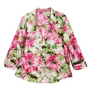 Adrian Delafield Floral Top XL Pink Gingham Spring Summer Country Cottage Easter